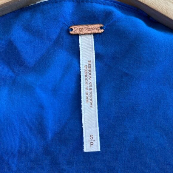 Free People Lilou Printed Mini Dress Fairy Boho Bell Sleeve Cobalt Blue Small - Picture 10 of 12